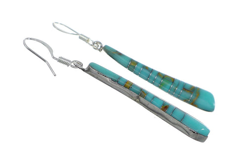 Native American Sterling Silver Turquoise Inlay Hook Dangle Earrings NN20620
